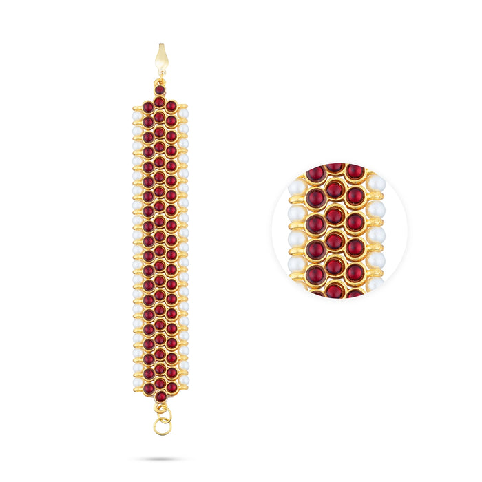 Earring Mattal Pair - 4 x 0.75 Inches | Kemp Stone With Beads Design Ear Chain/ Artificial Jewelry for Women - Bharatanatyam Jewellery