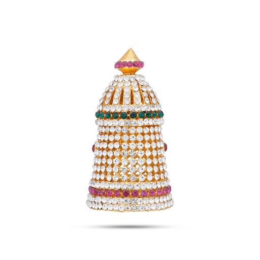 Stone Kireedam - 2.5 x 1.25 Inches | Multicolour Stone Kiridam/ Stone Crown for Deity/ 45 Gms Approx - Head & Face Accessories