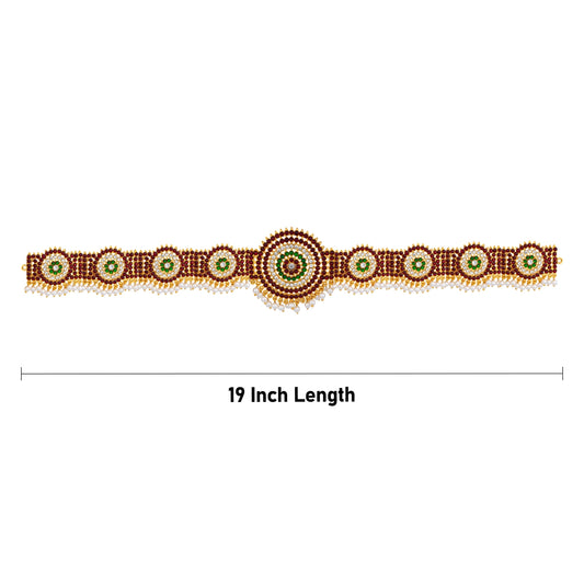 Stone Hip Belt - 19 x 2 Inches | Multicolour Stone & Pearls Waist Belt/ Kemp Bharatanatyam Ornament for Dance - Waist & Leg Accessories