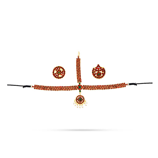 Bharatanatyam Head Jewelry Set - 5 x 10 Inches | Stone With Beads Design Artificial Jewelry for Dance - Bharatanatyam Jewellery