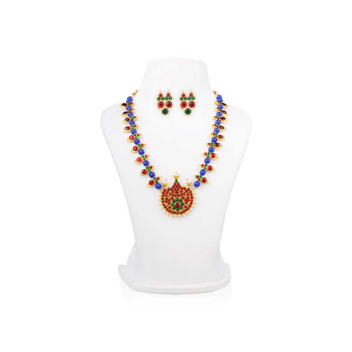 Stone Necklace With Earring Pair - 7 x 6 Inches | Bharatanatyam Jewellery/ Artificial Jewelry for Dance - Dance Jewellery Set