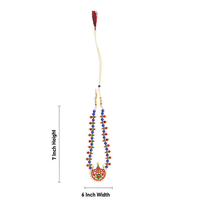 Stone Necklace With Earring Pair - 7 x 6 Inches | Bharatanatyam Jewellery/ Artificial Jewelry for Dance - Dance Jewellery Set