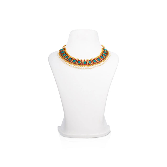 Stone Necklace - 3.5 x 6 Inches | Bharatanatyam Jewellery/ Artificial Jewelry for Dance - Bharatanatyam Jewellery