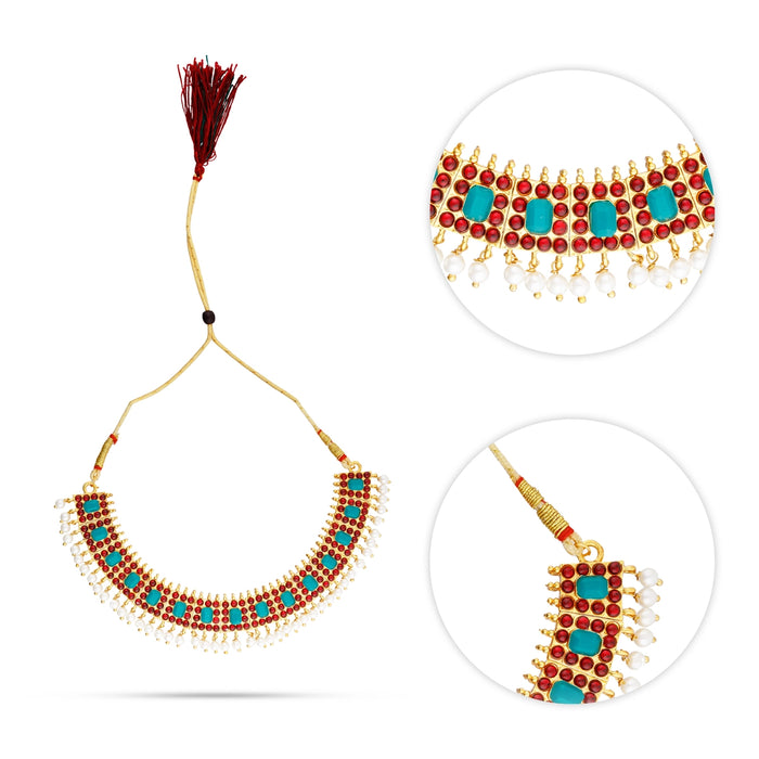 Stone Necklace - 3.5 x 6 Inches | Bharatanatyam Jewellery/ Artificial Jewelry for Dance - Bharatanatyam Jewellery