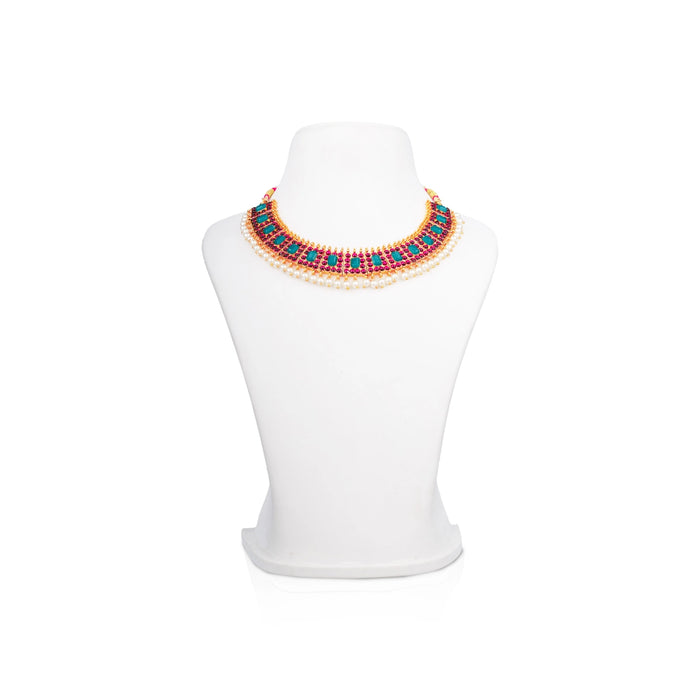 Stone Necklace - 3.5 x 6 Inches | Bharatanatyam Jewellery/ Artificial Jewelry for Dance - Bharatanatyam Jewellery