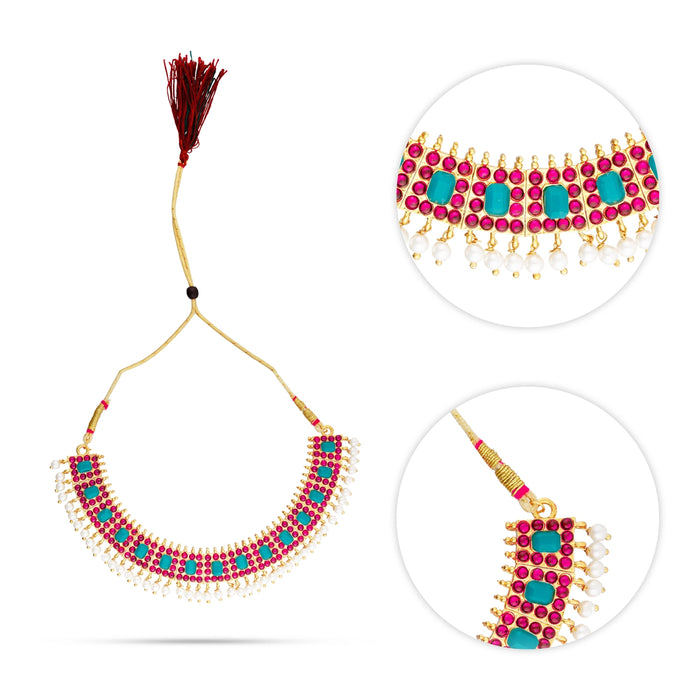 Stone Necklace - 3.5 x 6 Inches | Bharatanatyam Jewellery/ Artificial Jewelry for Dance - Bharatanatyam Jewellery