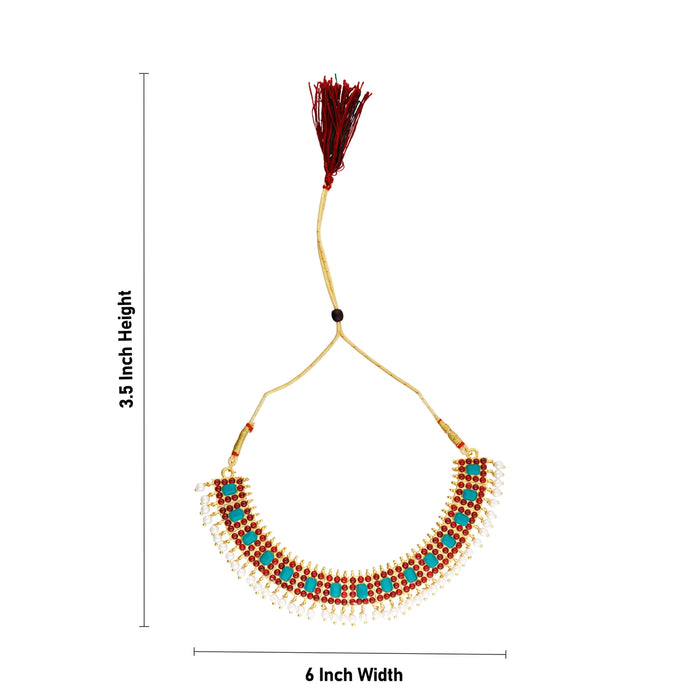 Stone Necklace - 3.5 x 6 Inches | Bharatanatyam Jewellery/ Artificial Jewelry for Dance - Bharatanatyam Jewellery