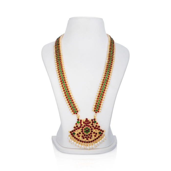 Kemp Stone Haram & Stone Necklace & Stone Earring Set | Beads With Stone Jewellery/ Dance Jewelry for Women - Bharatanatyam Jewellery