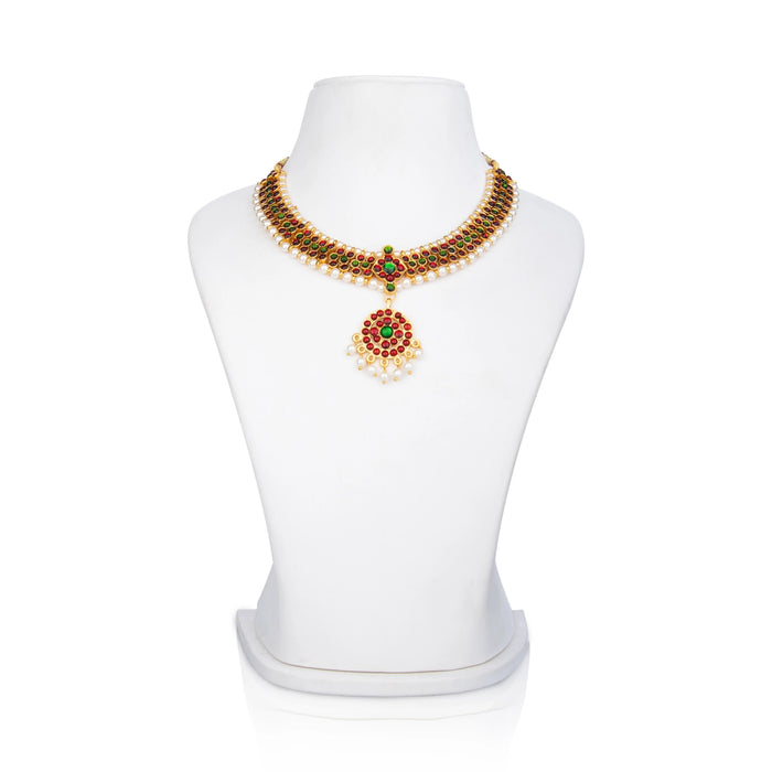 Kemp Stone Haram & Stone Necklace & Stone Earring Set | Beads With Stone Jewellery/ Dance Jewelry for Women - Bharatanatyam Jewellery