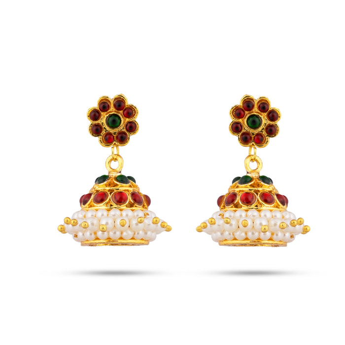 Kemp Stone Haram & Stone Necklace & Stone Earring Set | Beads With Stone Jewellery/ Dance Jewelry for Women - Bharatanatyam Jewellery