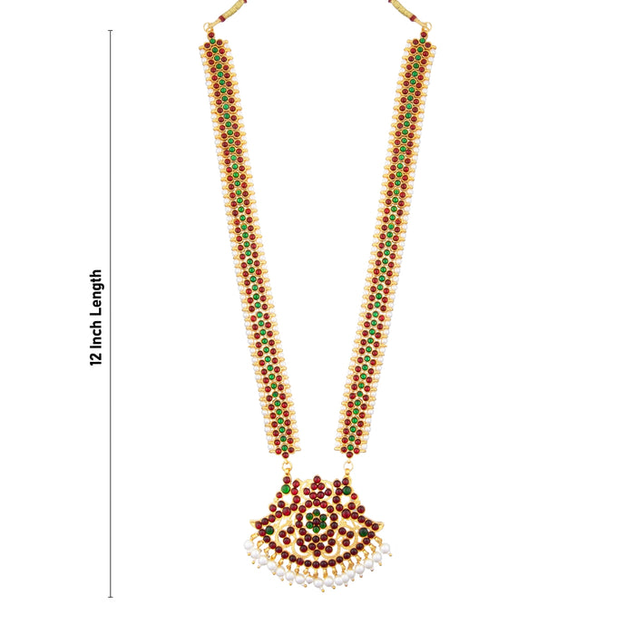 Kemp Stone Haram & Stone Necklace & Stone Earring Set | Beads With Stone Jewellery/ Dance Jewelry for Women - Bharatanatyam Jewellery