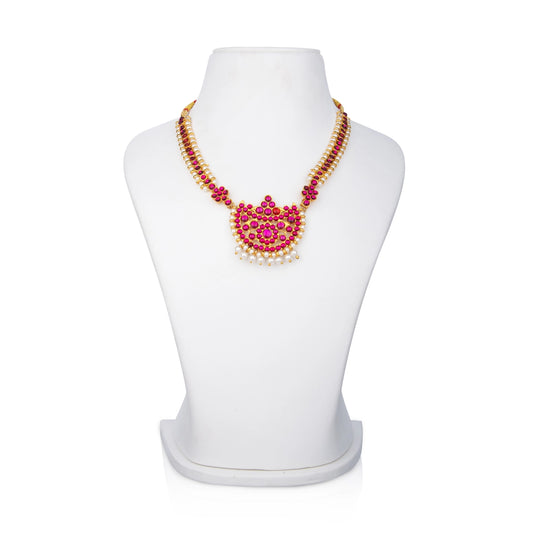 Kemp Stone Necklace - 5.5 x 2.5 Inches | Beads & Stone Haram/ Artificial Jewelry/ Dance Jewellery for Women - Bharatanatyam Jewellery