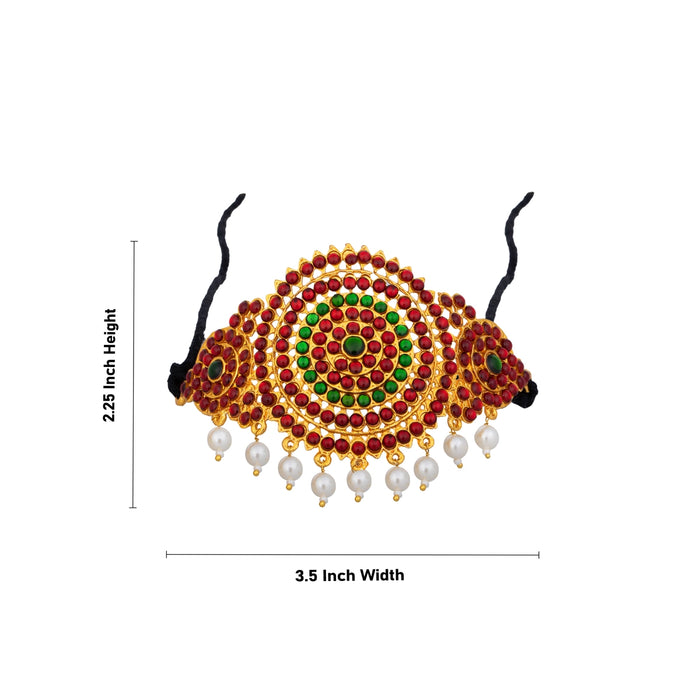 Kemp Baju Band Jewellery - 2.25 x 3.5 Inches | Beads & Stone Armlet Jewelry/ Stone Vanki for Dance - Bharatanatyam Jewellery