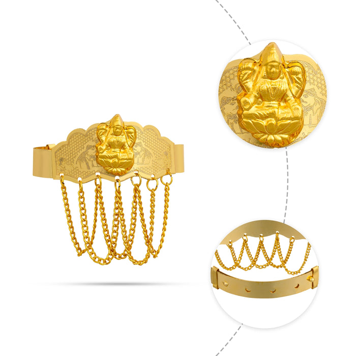 Baju Band Jewellery Pair - 2.5 Inches | Mahalakshmi Design Armlet Jewelry/ Gold Polish Vanki For Baby - Ethnic Wear Accessories