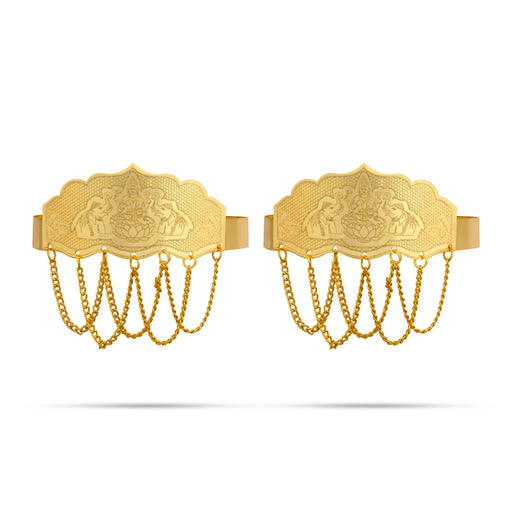 Baju Band Jewellery Pair - 3.5 Inches | Mahalakshmi Design Armlet Jewelry/ Gold Polish Vanki For Baby - Ethnic Wear Accessories