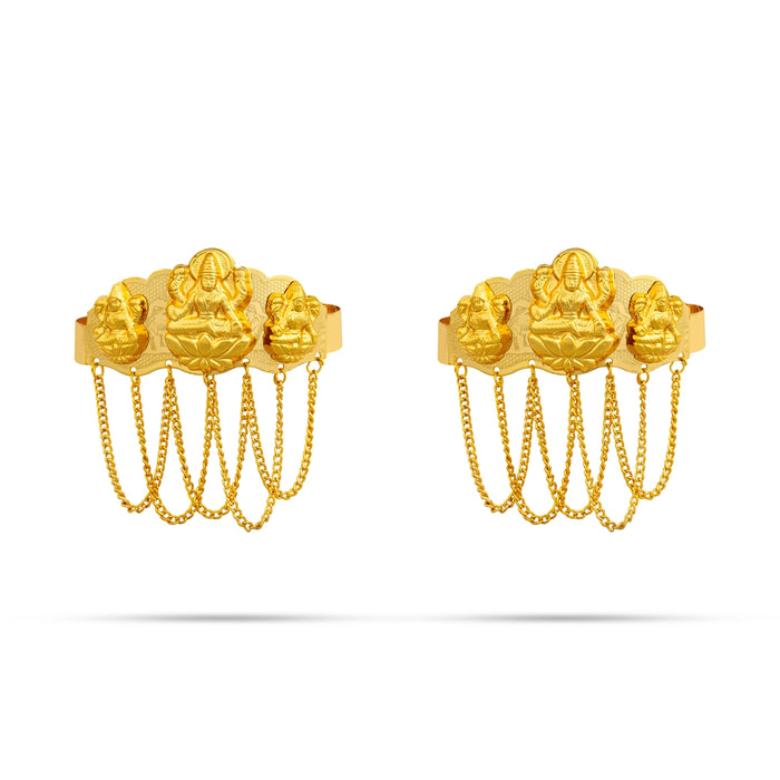 Baju Band Jewellery Pair - 3 Inches | Mahalakshmi Design Armlet Jewelry/ Gold Polish Vanki For Baby - Ethnic Wear Accessories