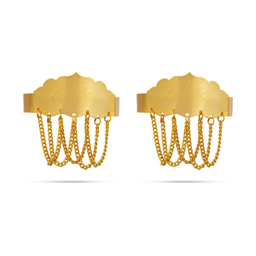 Baju Band Jewellery Pair - 2.5 Inches | Gold Polish Vanki/ Mahalakshmi Design Armlet Jewelry For Baby - Ethnic Wear Accessories