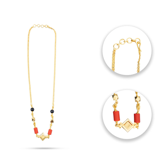 Coral Beads With Chain - 9 Inches | Gold Polish Jewellery/ Coral Beads Jewelry for Women