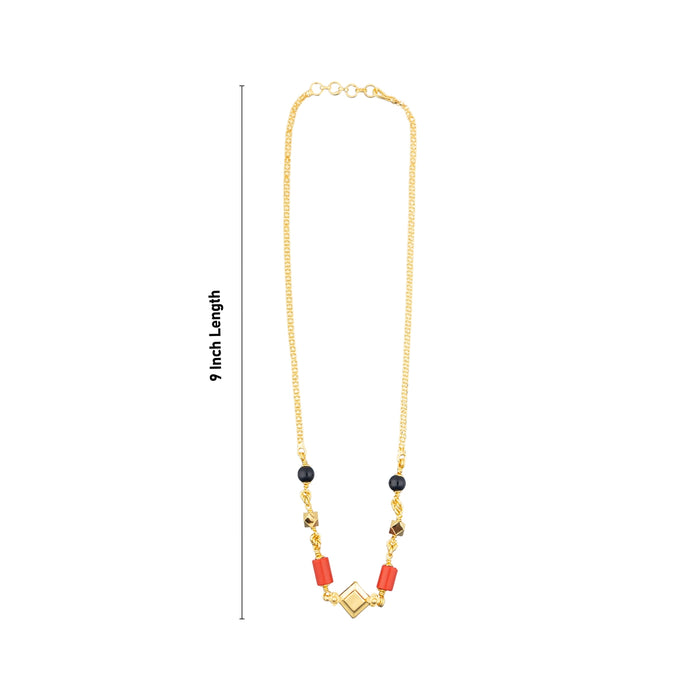 Coral Beads With Chain - 9 Inches | Gold Polish Jewellery/ Coral Beads Jewelry for Women