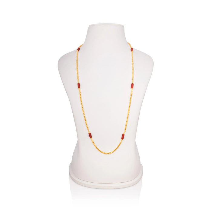 Coral Beads With Chain - 14 Inches | Gold Polish Jewellery/ Coral Beads Jewelry for Women