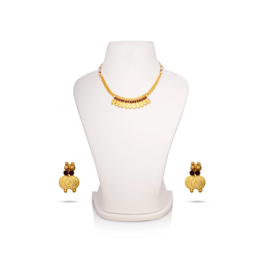 Kaasumala With Ear Ring Set - 4 Inches | Gold Polish With Stone Necklace & Stud Earrings/ Stone Jewellery for Women - Ethnic Wear Accessories