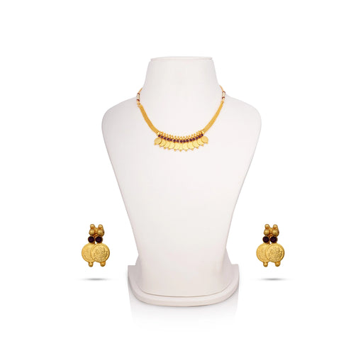 Kaasumala With Ear Ring Set - 4 Inches | Gold Polish With Stone Necklace & Stud Earrings/ Stone Jewellery for Women - Ethnic Wear Accessories