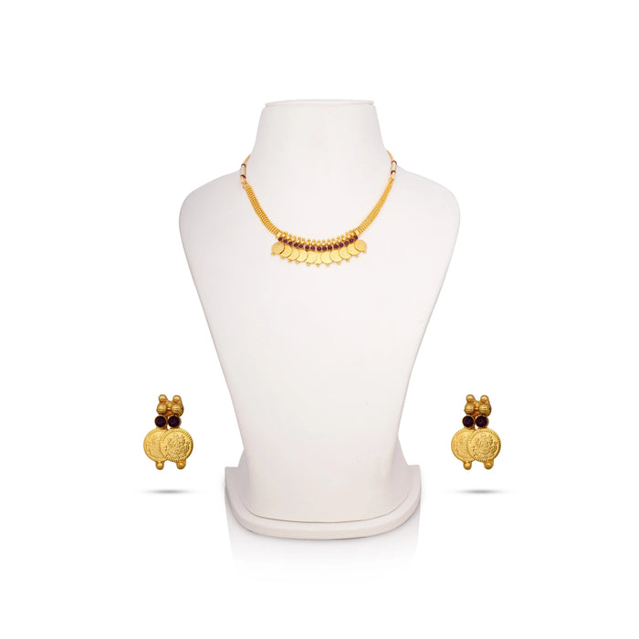 Kaasumala With Ear Ring Set - 4 Inches | Gold Polish With Stone Necklace & Stud Earrings/ Stone Jewellery for Women - Ethnic Wear Accessories