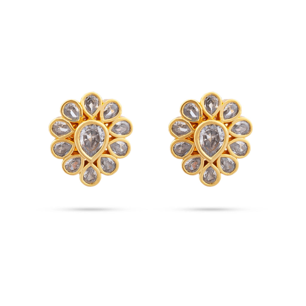 Stone Earring Pair - 0.75 x 0.75 Inch | Gold Polish Studs/ Earing/ Ear Ring for Women