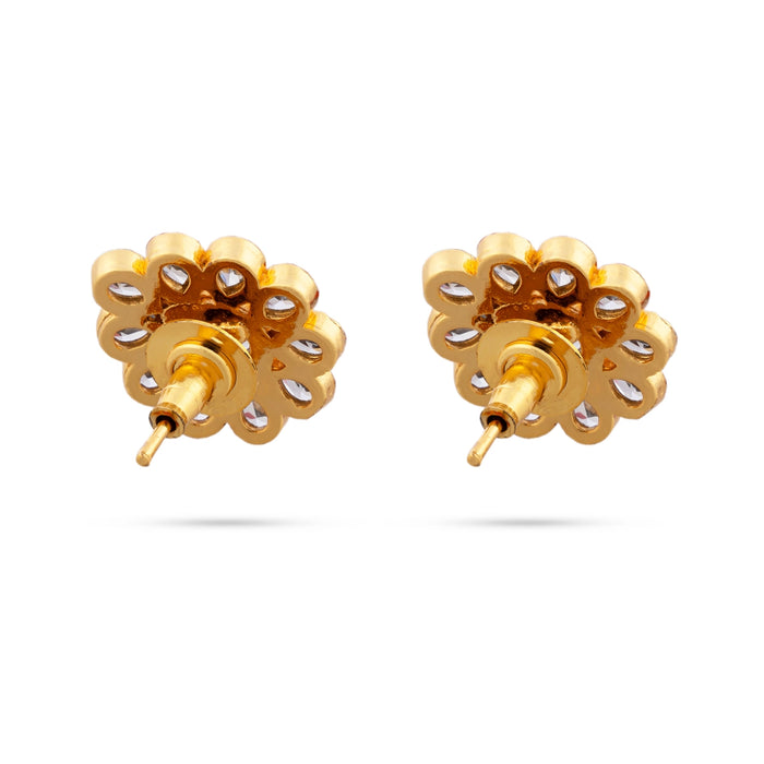 Stone Earring Pair - 0.75 x 0.75 Inch | Gold Polish Studs/ Earing/ Ear Ring for Women