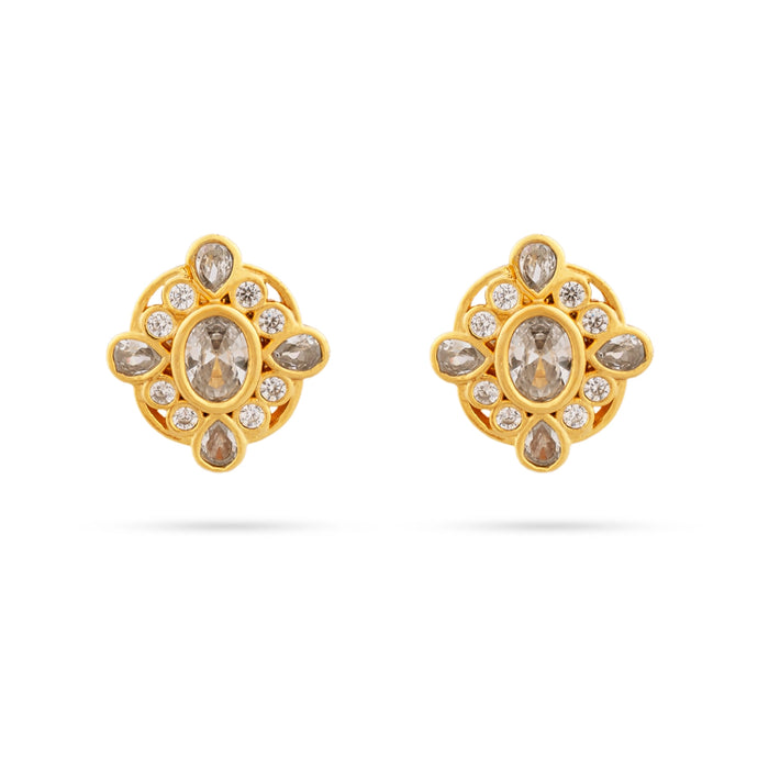 Stone Earring Pair - 0.75 x 0.75 Inch | Gold Polish Studs/ Earing/ Ear Ring for Women