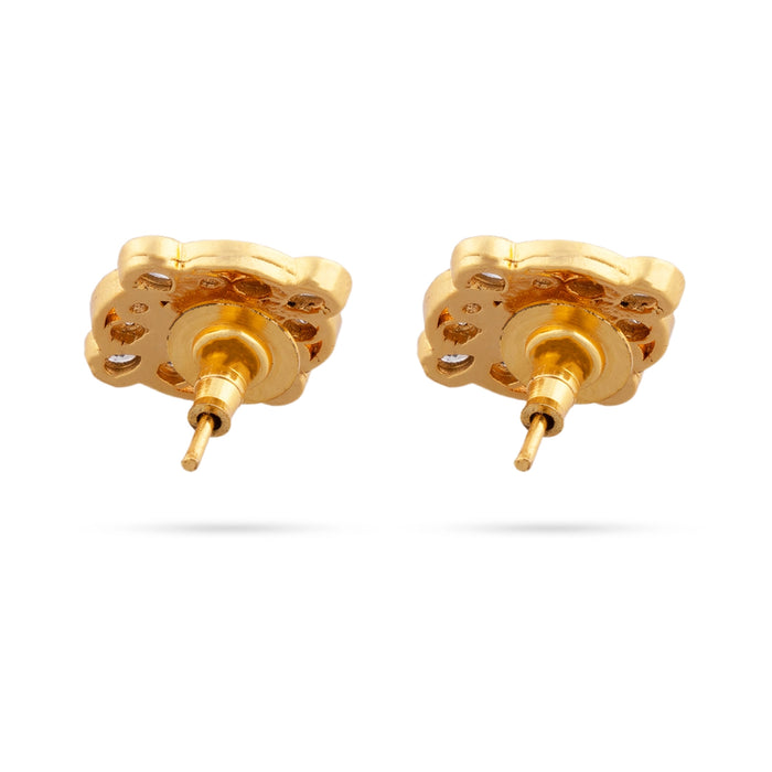 Stone Earring Pair - 0.75 x 0.75 Inch | Gold Polish Studs/ Earing/ Ear Ring for Women