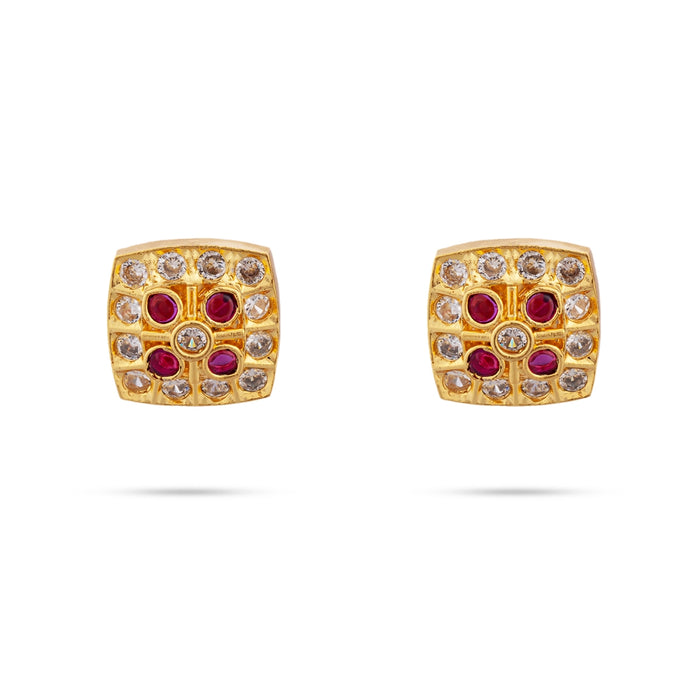 Stone Earrings - 1 x 1 Inches | Gold Polish With Stone Stud Earrings/ Ear Studs/ Stone Jewellery for Women/ Asoorted