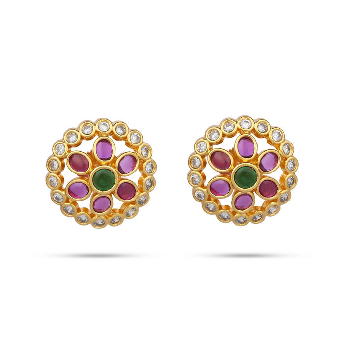 Stone Earrings | Gold Polish With Stone Stud Earrings/ Beads & Stone Ear Studs/ Stone Jewellery for Women