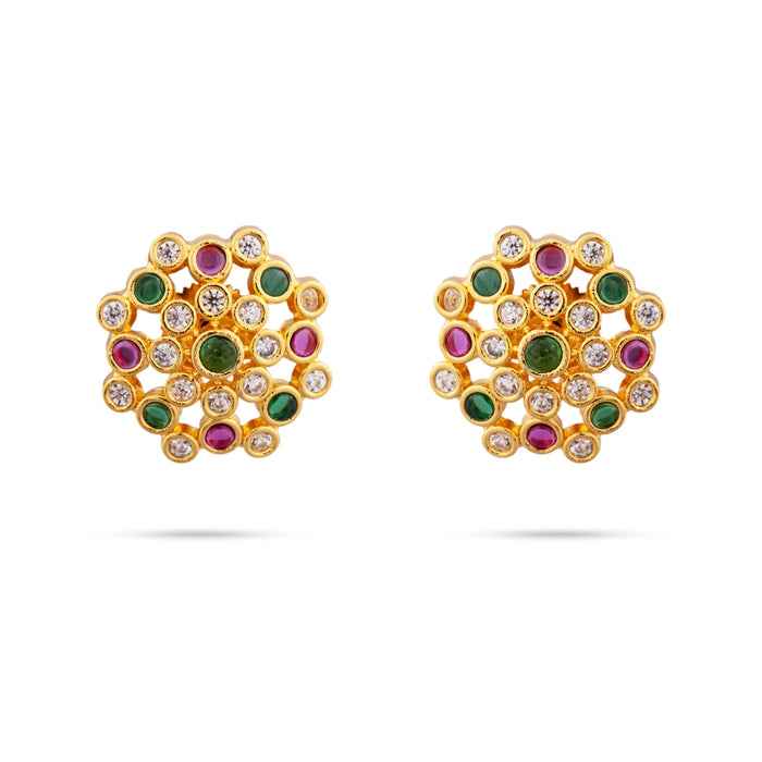 Stone Earrings - 1 x 1 Inches | Gold Polish With Stone Stud Earrings/ Ear Studs/ Stone Jewellery for Women/ Asoorted