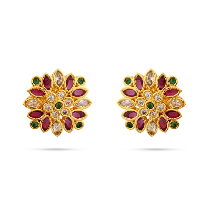 Stone Earrings - 1 x 1 Inches | Gold Polish With Stone Stud Earrings/ Ear Studs/ Stone Jewellery for Women/ Asoorted