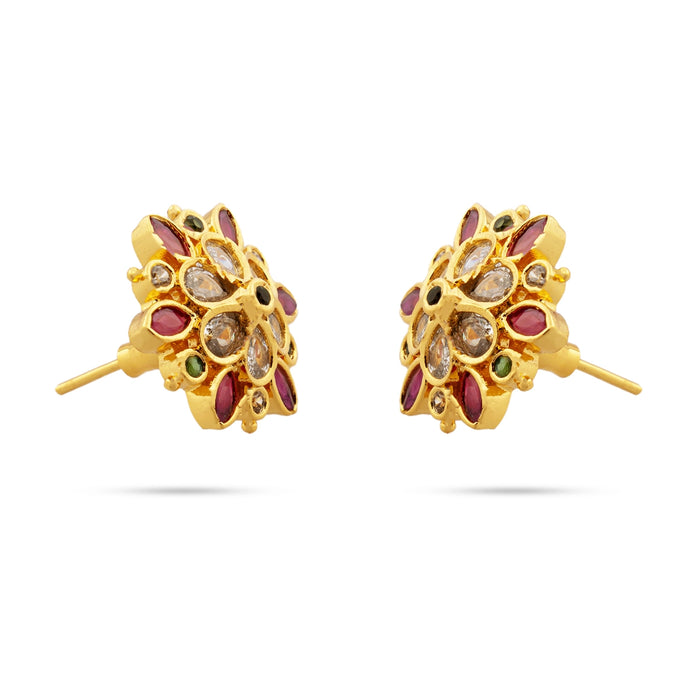 Stone Earrings - 1 x 1 Inches | Gold Polish With Stone Stud Earrings/ Ear Studs/ Stone Jewellery for Women/ Asoorted
