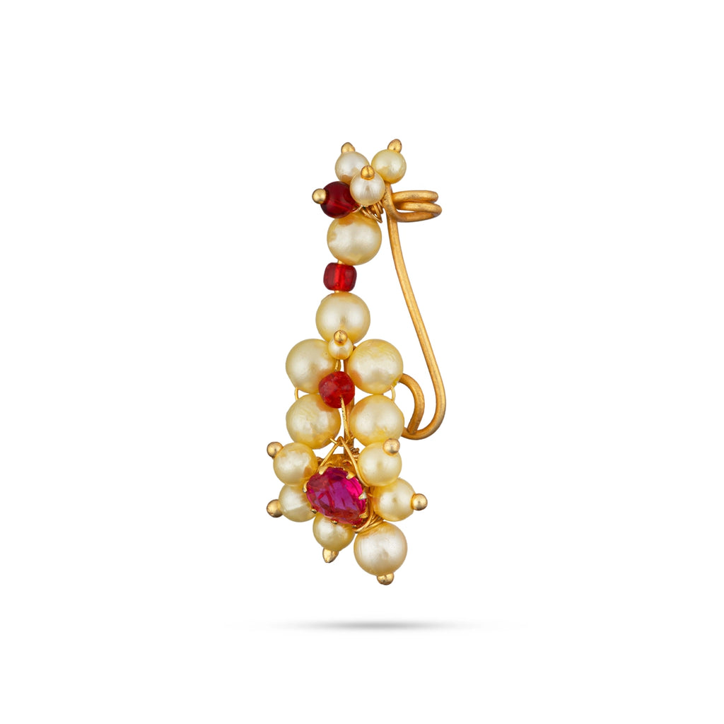 Bullaku Nose Pin - 1.5 Inches | Single Stone Nose Pin/ Beads Jewellery/ Gold Polish Nathu Bullaku for Deity