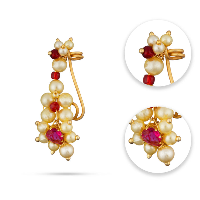 Bullaku Nose Pin - 1.5 Inches | Single Stone Nose Pin/ Beads Jewellery/ Gold Polish Nathu Bullaku for Deity