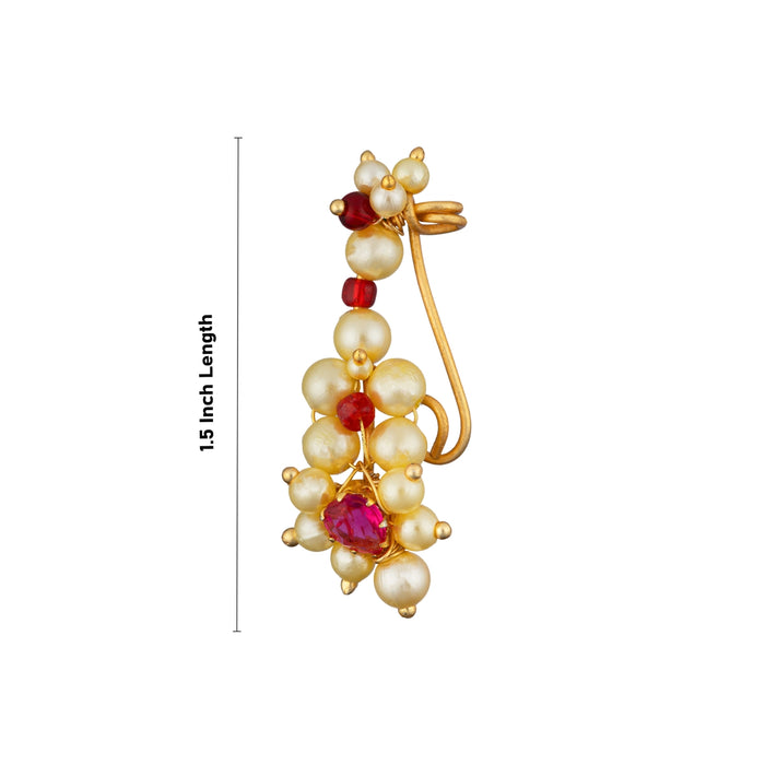 Bullaku Nose Pin - 1.5 Inches | Single Stone Nose Pin/ Beads Jewellery/ Gold Polish Nathu Bullaku for Deity