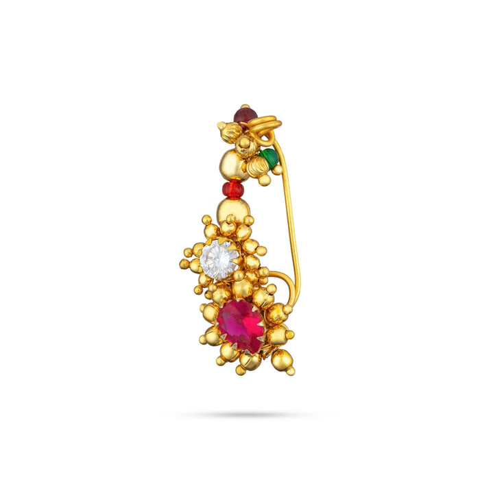 Bullaku Nose Pin | Stone Nose Pin/ Beads Jewellery/ Gold Polish Nathu Bullaku for Deity