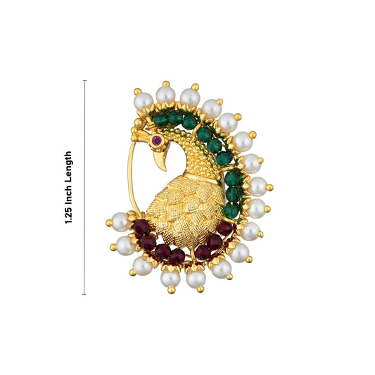 Bullaku Nose Pin - 1.25 Inches | Nose Pin/ Multicoloured Beads Jewellery/ Gold Polish Nathu Bullaku for Deity - Head & Face Accessories