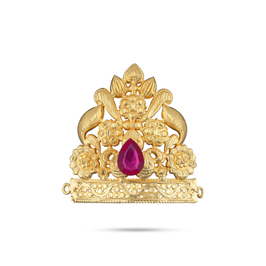 Half Crown - 2.75 x 2.5 Inches | Gold Polish Half Kireedam/ Single Stone Kiridam/ Mukut for Deity Decor - Head & Face Accessories