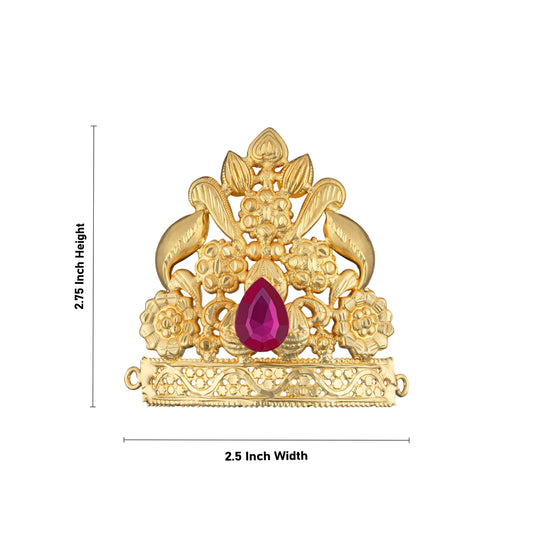 Half Crown - 2.75 x 2.5 Inches | Gold Polish Half Kireedam/ Single Stone Kiridam/ Mukut for Deity Decor - Head & Face Accessories