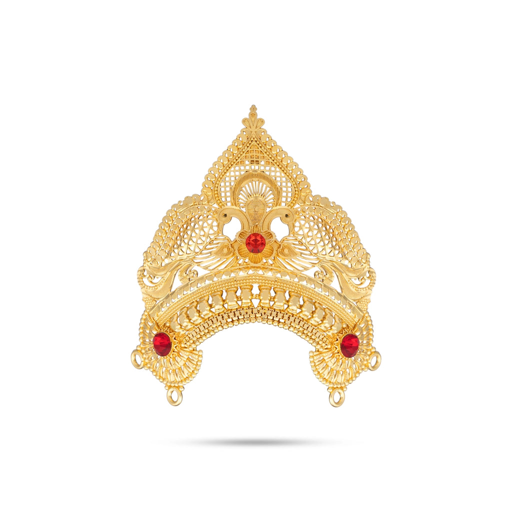 Half Crown - 3.5 x 3 Inches | Gold Polish Half Kireedam/ Stone Kiridam/ Mukut for Deity Decor