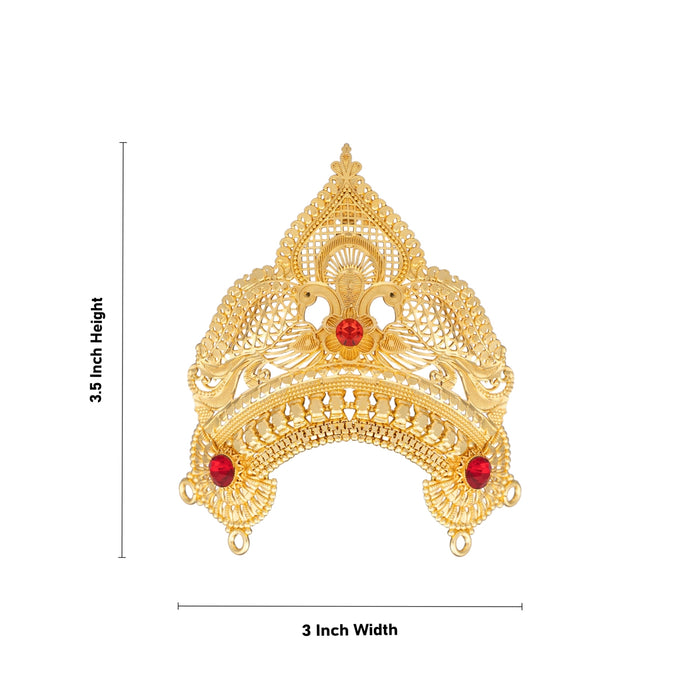 Half Crown - 3.5 x 3 Inches | Gold Polish Half Kireedam/ Stone Kiridam/ Mukut for Deity Decor