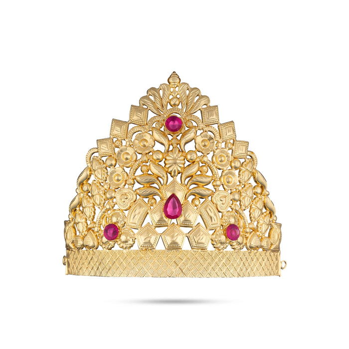 Half Crown - 6 x 7 Inches | Gold Polish Half Kireedam/ Stone Kiridam/ Mukut for Deity Decor