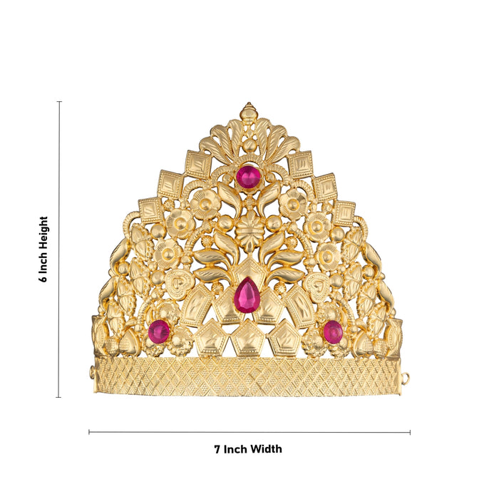 Half Crown - 6 x 7 Inches | Gold Polish Half Kireedam/ Stone Kiridam/ Mukut for Deity Decor