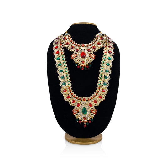 Stone Haram Stone Necklace Pair - 16 x 10 Inches | Multicolour Stone Jewellery/ Artificial Jewelry for Deity - Neck & Body Accessories