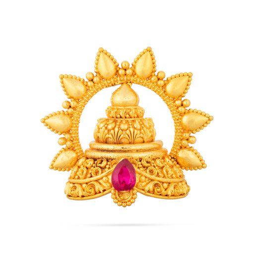 Half Crown With Arch - 3 x 3 Inches | Gold Polish & Single Stone Kireedam/ Kiridam/ Mukut for Deity - Head & Face Accessories