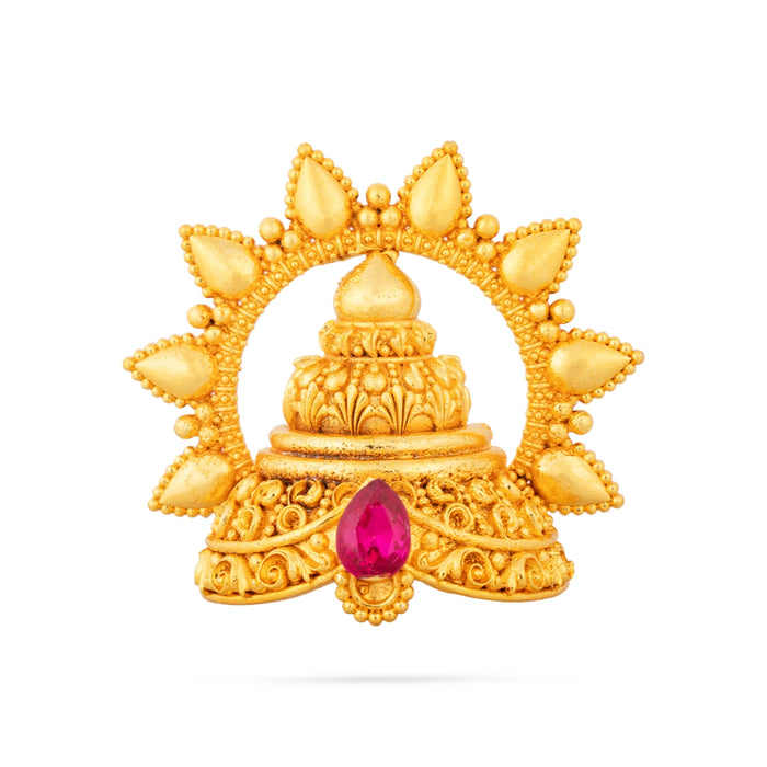 Half Crown With Arch - 3 x 3 Inches | Gold Polish & Single Stone Kireedam/ Kiridam/ Mukut for Deity - Head & Face Accessories